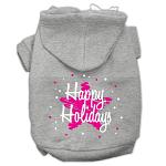 Scribble Happy Holidays Screenprint Pet Hoodies Grey Size L