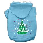 Scribbled Merry Christmas Screenprint Pet Hoodies Baby Blue Size L