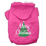 Scribbled Merry Christmas Screenprint Pet Hoodies Bright Pink Size L