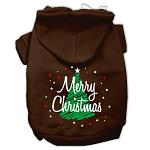 Scribbled Merry Christmas Screenprint Pet Hoodies Brown Size L