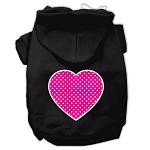 Pink Swiss Dot Heart Screen Print Pet Hoodies Black Size Lg