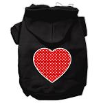 Red Swiss Dot Heart Screen Print Pet Hoodies Black Size Lg