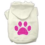 Pink Swiss Dot Paw Screen Print Pet Hoodies Cream Size L