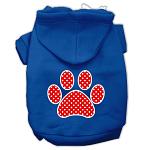 Red Swiss Dot Paw Screen Print Pet Hoodies Blue Size Lg