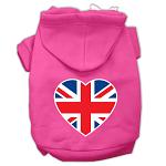 British Flag Heart Screen Print Pet Hoodies Bright Pink Size Lg