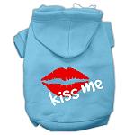 Kiss Me Screen Print Pet Hoodies Baby Blue Size Lg