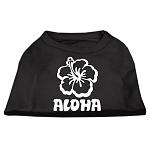 Aloha Flower Screen Print Shirt Black Lg