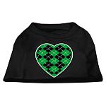 Argyle Heart Green Screen Print Shirt Black Lg