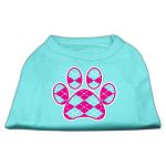 Argyle Paw Pink Screen Print Shirt Aqua Lg