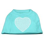 Chevron Heart Screen Print Dog Shirt Aqua Lg