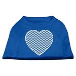 Chevron Heart Screen Print Dog Shirt Blue Lg