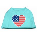 American Flag Heart Screen Print Shirt Aqua Lg