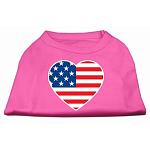 American Flag Heart Screen Print Shirt Bright Pink Lg