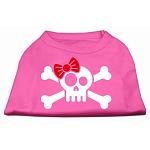 Skull Crossbone Bow Screen Print Shirt Bright Pink Lg