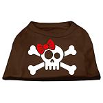 Skull Crossbone Bow Screen Print Shirt Brown Lg