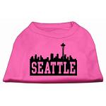 Seattle Skyline Screen Print Shirt Bright Pink Lg